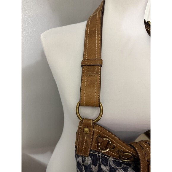 COACH VTG Signature Denim & Vachetta Leather Shoulder Bag F06K-10406 Handbag - Picture 3 of 16